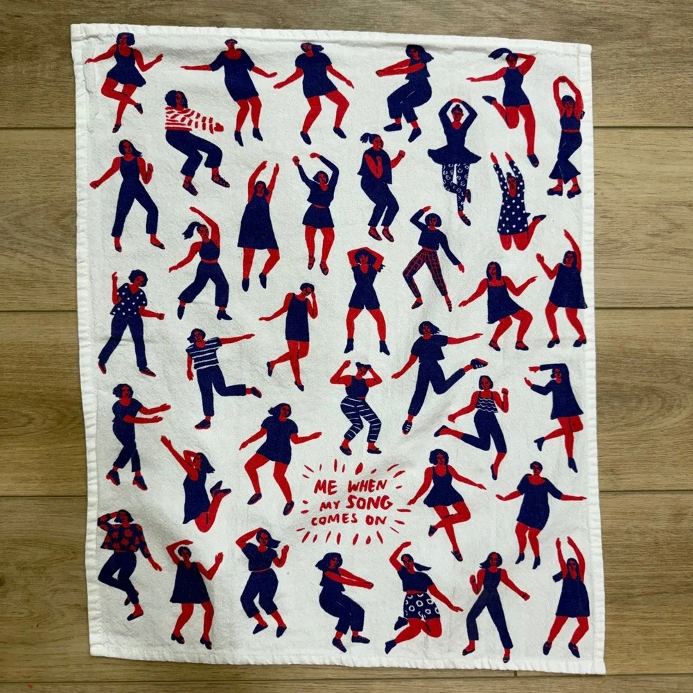 Blue Q Me When My Song Comes On Tea Towel White‎ Cotton Dancing Women novelty